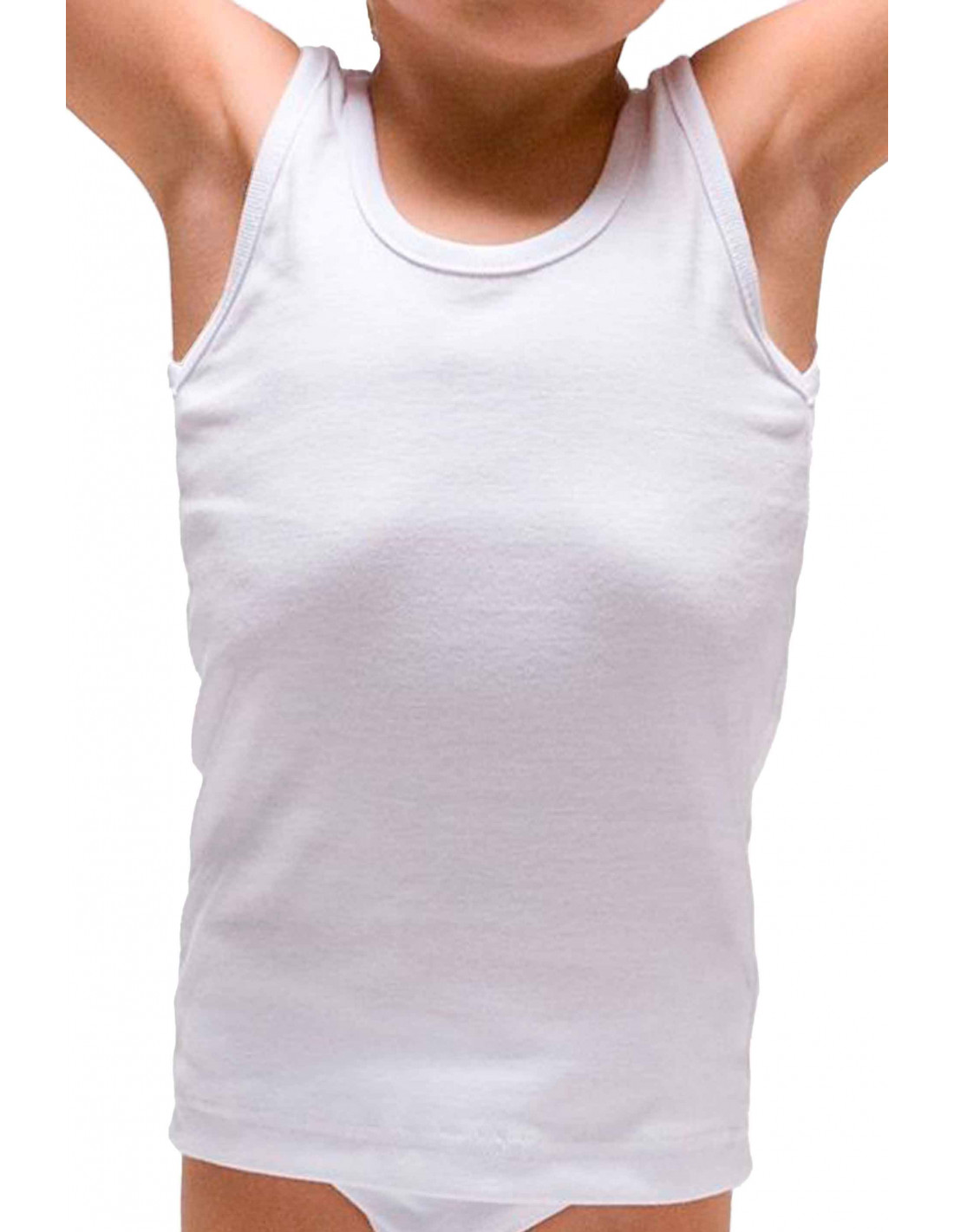 Camiseta interior infantil sin mangas de algodón, blanco